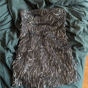 Urban Outfitters Black and Silver Strapless Mini Dress